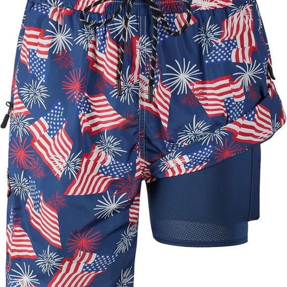 Mens Swim Trunks 9" Board Shorts with Compression Liner Swimsuit Built-in Bathin